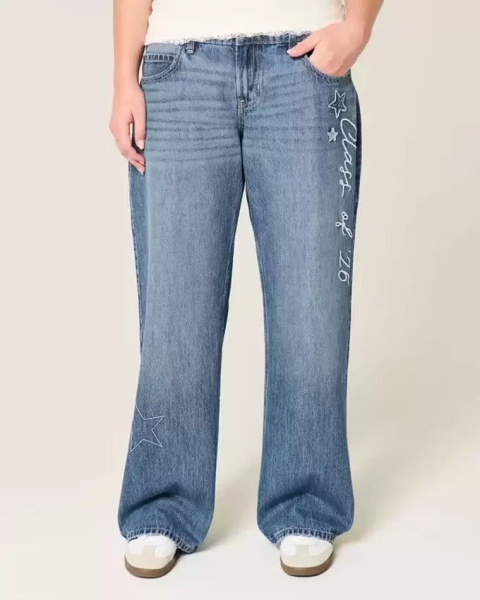 Low-Rise Dark Wash Class of ’26 Broderade Baggy Jeans Low-Rise Dark Wash Class of ’26 Broderade Baggy Jeans