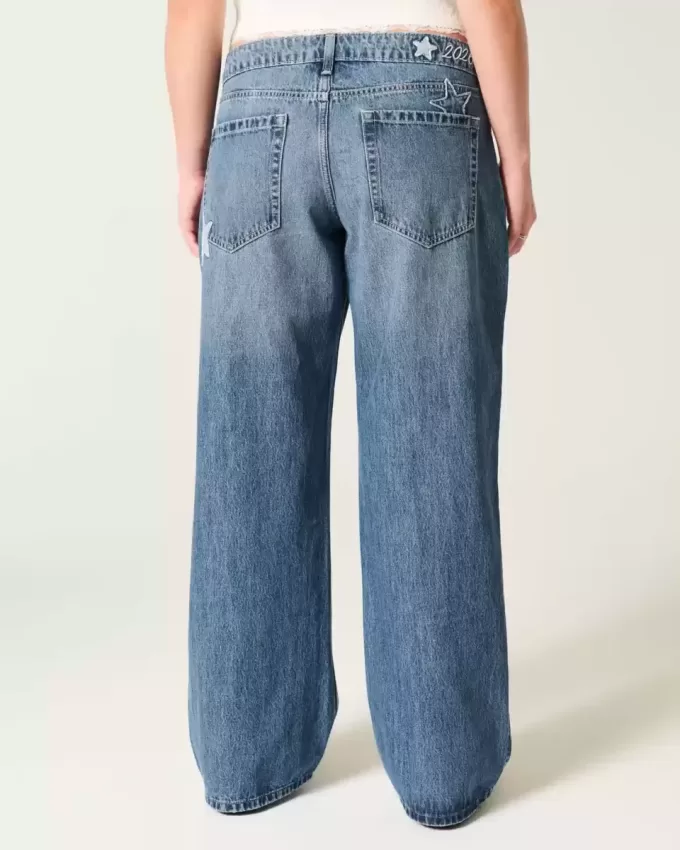 Low-Rise Dark Wash Class of ’26 Broderade Baggy Jeans Low-Rise Dark Wash Class of ’26 Broderade Baggy Jeans