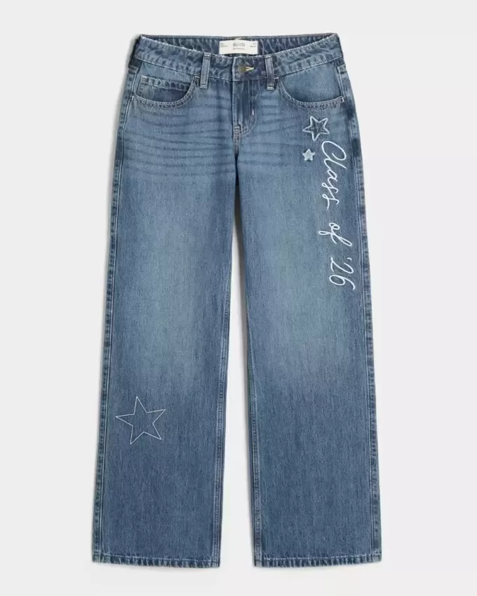 Low-Rise Dark Wash Class of ’26 Broderade Baggy Jeans Low-Rise Dark Wash Class of ’26 Broderade Baggy Jeans