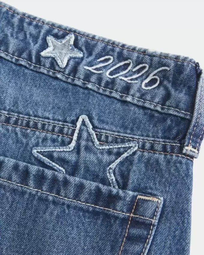 Low-Rise Dark Wash Class of ’26 Broderade Baggy Jeans Low-Rise Dark Wash Class of ’26 Broderade Baggy Jeans
