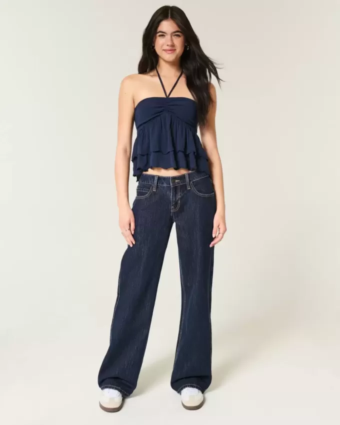 Low-Rise Dark Wash Vikbar midja Baggy jeans Low-Rise Dark Wash Vikbar midja Baggy jeans