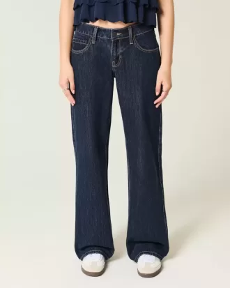 Low-Rise Dark Wash Vikbar midja Baggy jeans