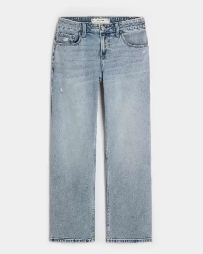 Low-Rise Distressed Medium Wash Relaxed Straight Jeans Low-Rise Distressed Medium Wash Relaxed Straight Jeans