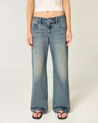 Low-Rise Justerbar Midja Medium Wash Baggy Jeans