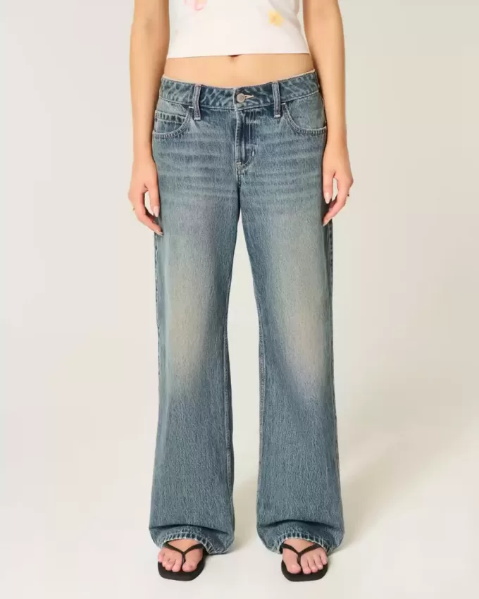 Low-Rise Justerbar Midja Medium Wash Baggy Jeans Low-Rise Justerbar Midja Medium Wash Baggy Jeans