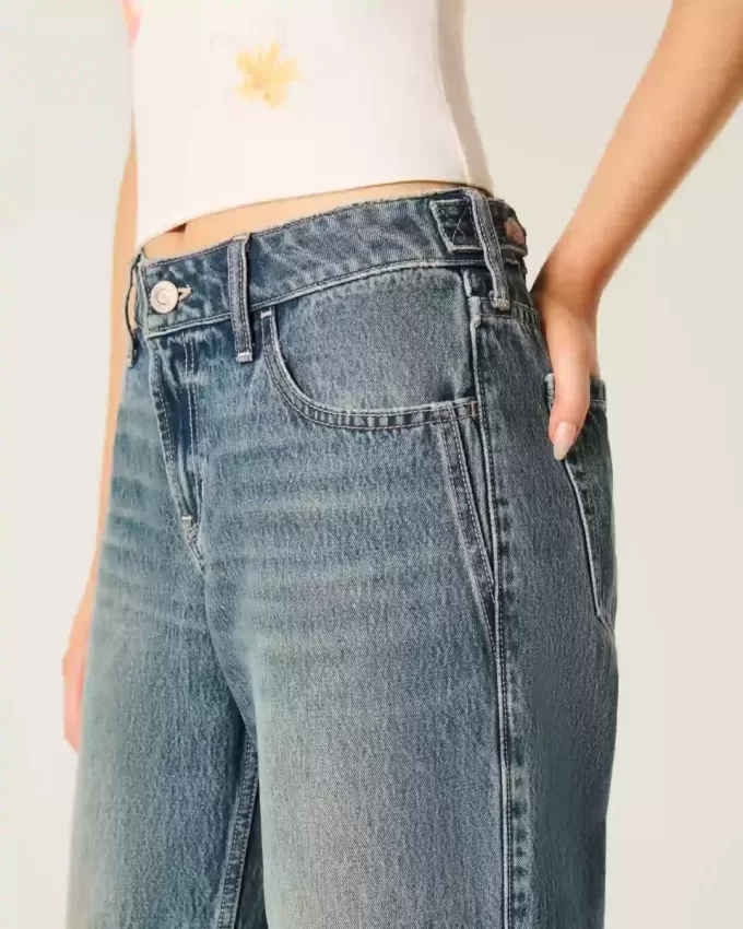 Low-Rise Justerbar Midja Medium Wash Baggy Jeans Low-Rise Justerbar Midja Medium Wash Baggy Jeans