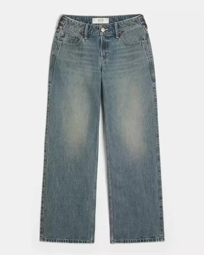 Low-Rise Justerbar Midja Medium Wash Baggy Jeans Low-Rise Justerbar Midja Medium Wash Baggy Jeans