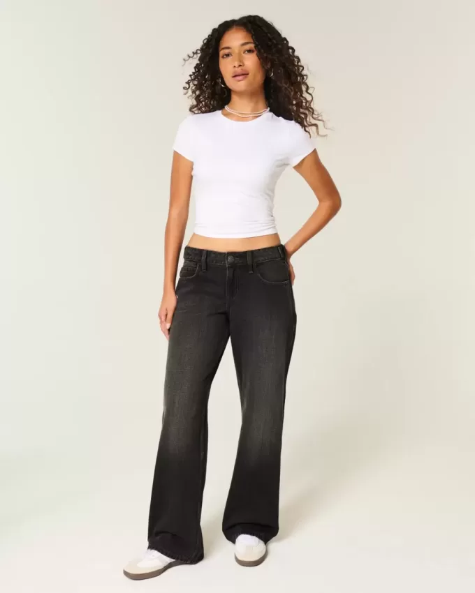 Low-Rise justerbar midja tvättade svarta baggy jeans Low-Rise justerbar midja tvättade svarta baggy jeans