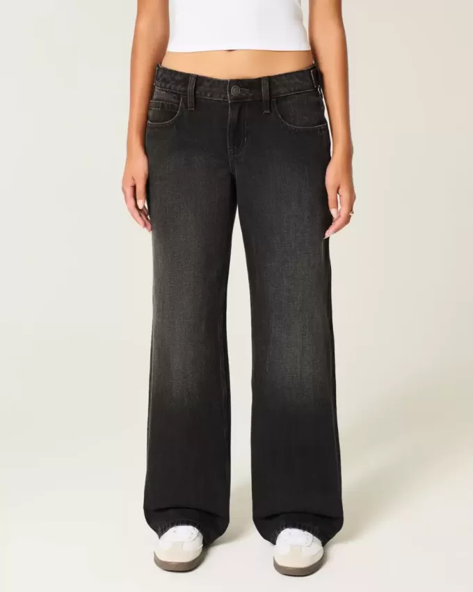 Low-Rise justerbar midja tvättade svarta baggy jeans Low-Rise justerbar midja tvättade svarta baggy jeans