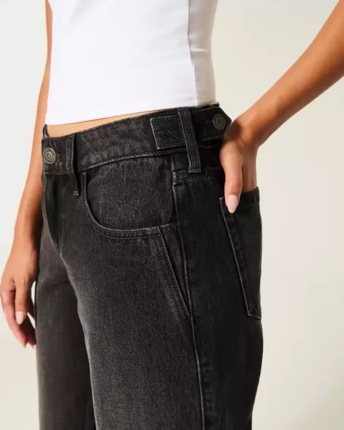 Low-Rise justerbar midja tvättade svarta baggy jeans Low-Rise justerbar midja tvättade svarta baggy jeans