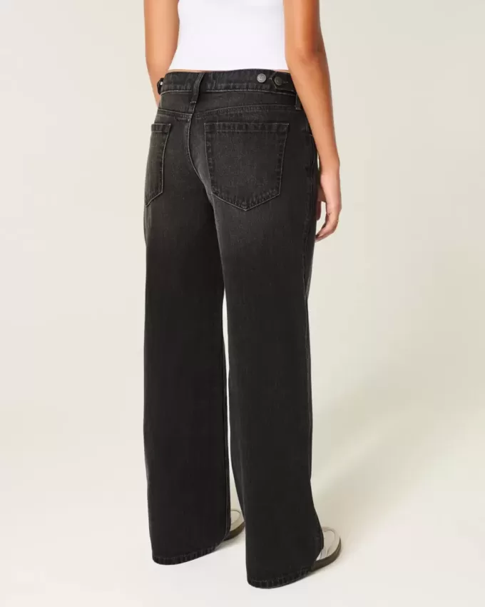 Low-Rise justerbar midja tvättade svarta baggy jeans Low-Rise justerbar midja tvättade svarta baggy jeans