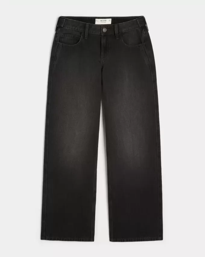 Low-Rise justerbar midja tvättade svarta baggy jeans Low-Rise justerbar midja tvättade svarta baggy jeans