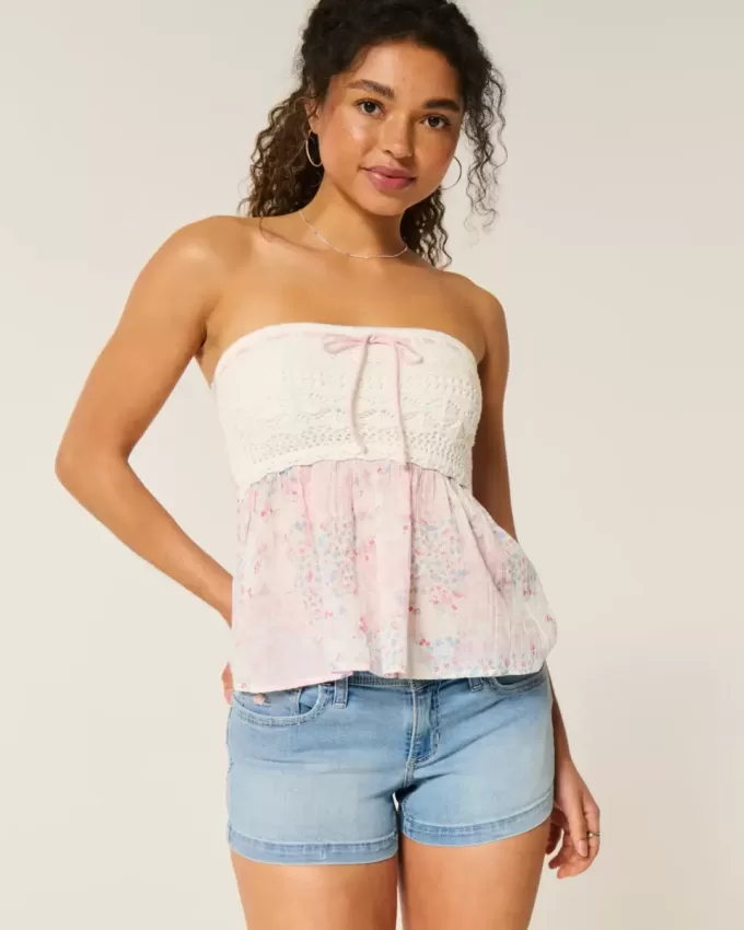 Low-Rise Light Wash Blommig Broderade Shortie Shorts Low-Rise Light Wash Blommig Broderade Shortie Shorts