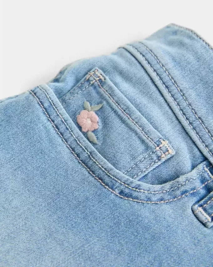 Low-Rise Light Wash Blommig Broderade Shortie Shorts Low-Rise Light Wash Blommig Broderade Shortie Shorts