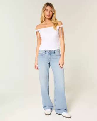 Low-Rise Light Wash Dubbade rosetter Baggy jeans Low-Rise Light Wash Dubbade rosetter Baggy jeans