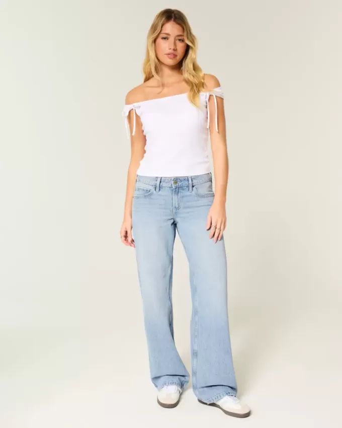 Low-Rise Light Wash Dubbade rosetter Baggy jeans Low-Rise Light Wash Dubbade rosetter Baggy jeans