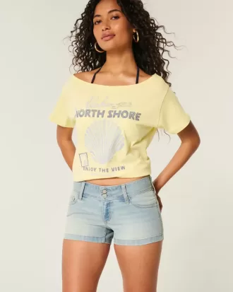 Low-Rise Light Wash Floral Pocket Shortie Shortie Shorts