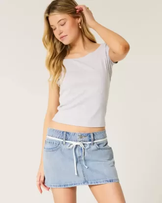 Low-Rise Light Wash Skosnöre Denim Mini Skort