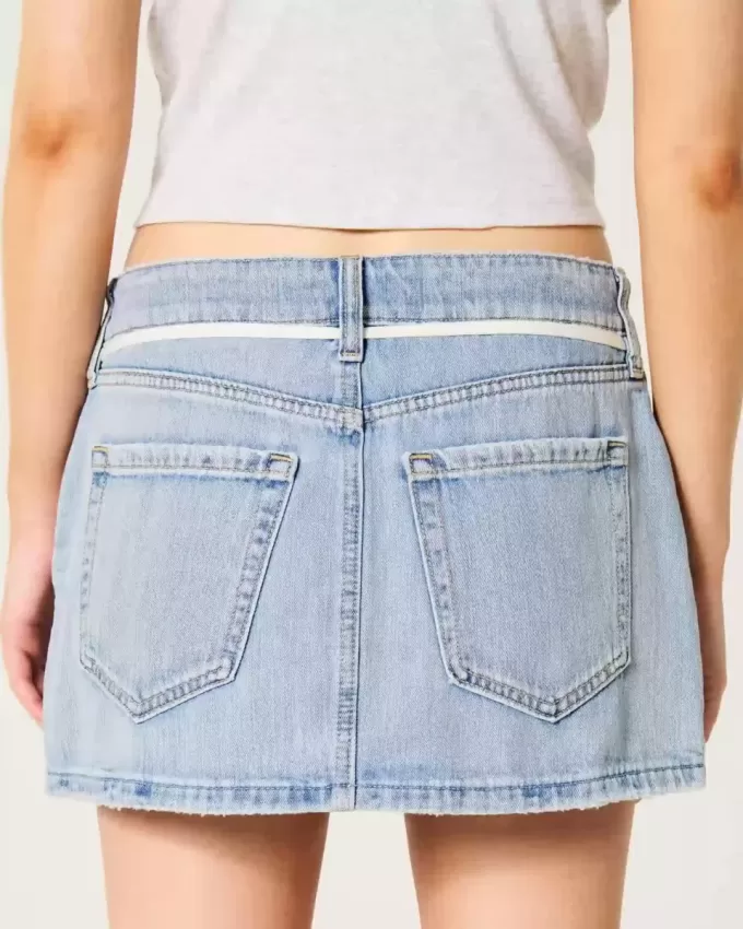 Low-Rise Light Wash Skosnöre Denim Mini Skort Low-Rise Light Wash Skosnöre Denim Mini Skort