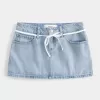 Low-Rise Light Wash Skosnöre Denim Mini Skort Low-Rise Light Wash Skosnöre Denim Mini Skort