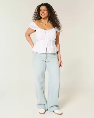 Low-Rise Light Wash Star Broderi Baggy Jeans