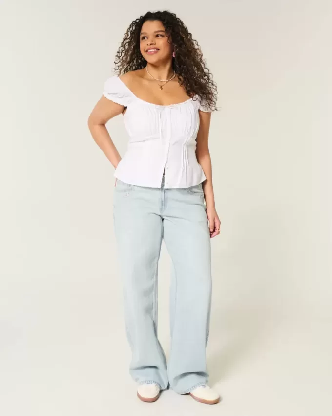 Low-Rise Light Wash Star Broderi Baggy Jeans Low-Rise Light Wash Star Broderi Baggy Jeans