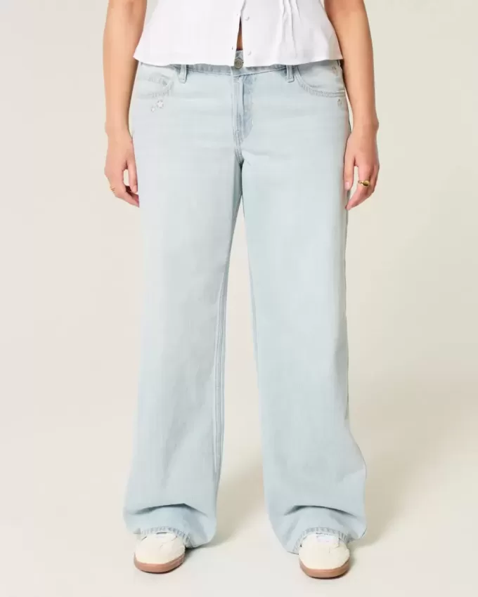 Low-Rise Light Wash Star Broderi Baggy Jeans Low-Rise Light Wash Star Broderi Baggy Jeans
