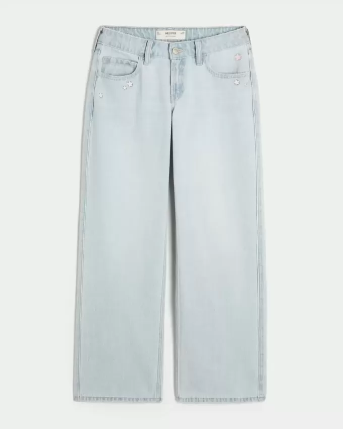 Low-Rise Light Wash Star Broderi Baggy Jeans Low-Rise Light Wash Star Broderi Baggy Jeans