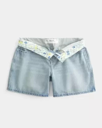 Low-Rise Light Wash Vikbar midja Baggy jeansshorts 5″