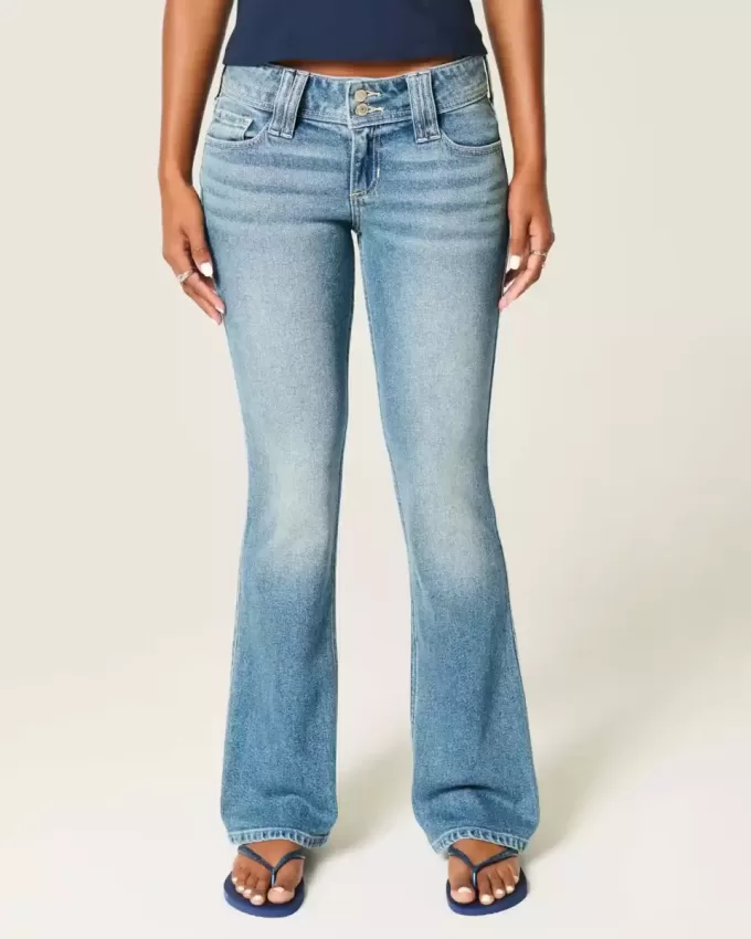 Low-Rise Medium Wash Broderade Blommor Bootcut Jeans Low-Rise Medium Wash Broderade Blommor Bootcut Jeans