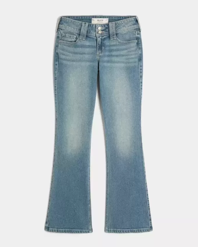 Low-Rise Medium Wash Broderade Blommor Bootcut Jeans Low-Rise Medium Wash Broderade Blommor Bootcut Jeans