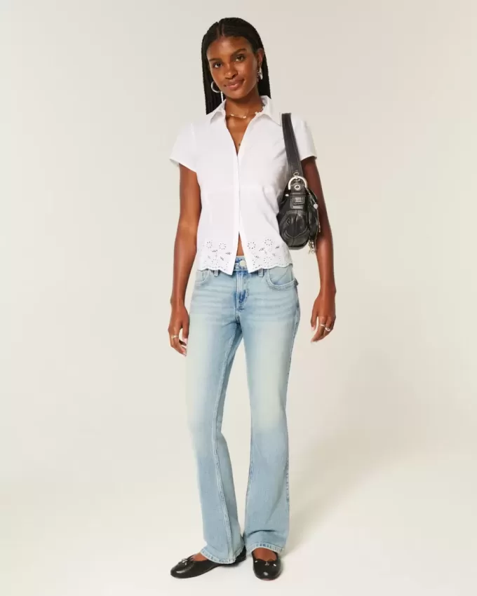 Low-Rise Medium Wash Broderade Butterfly Bootcut Jeans