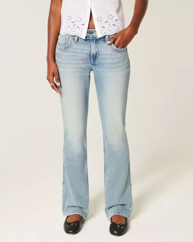 Low-Rise Medium Wash Broderade Butterfly Bootcut Jeans