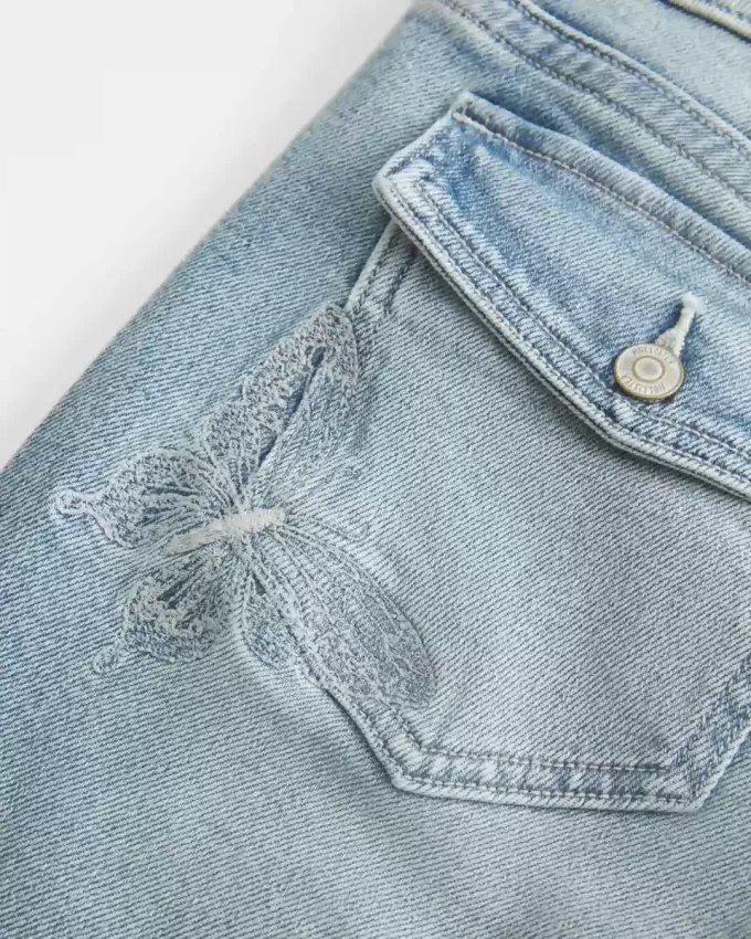 Low-Rise Medium Wash Broderade Butterfly Bootcut Jeans