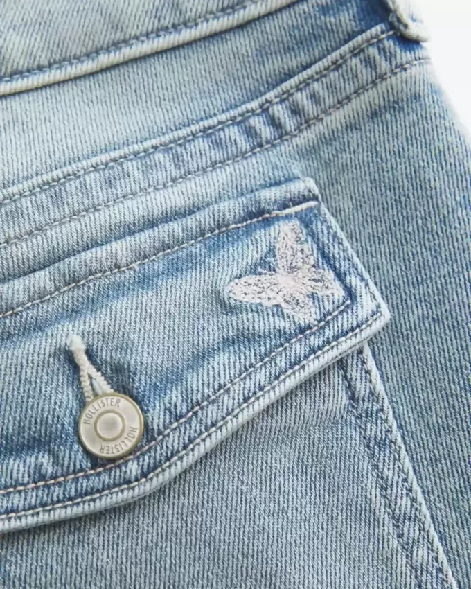 Low-Rise Medium Wash Broderade Butterfly Bootcut Jeans