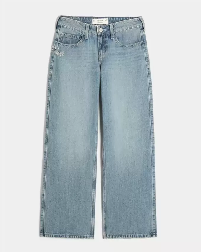 Low-Rise Medium Wash Butterfly Graphic Baggy Jeans Low-Rise Medium Wash Butterfly Graphic Baggy Jeans