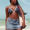 Low-Rise Medium Wash Flag Brodered Denim Mini Skort Low-Rise Medium Wash Flag Brodered Denim Mini Skort