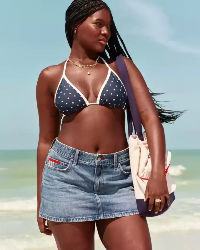 Low-Rise Medium Wash Flag Brodered Denim Mini Skort Low-Rise Medium Wash Flag Brodered Denim Mini Skort