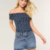 Low-Rise Medium Wash Flag Brodered Denim Mini Skort Low-Rise Medium Wash Flag Brodered Denim Mini Skort