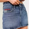 Low-Rise Medium Wash Flag Brodered Denim Mini Skort Low-Rise Medium Wash Flag Brodered Denim Mini Skort