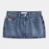 Low-Rise Medium Wash Flag Brodered Denim Mini Skort Low-Rise Medium Wash Flag Brodered Denim Mini Skort