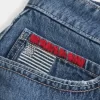 Low-Rise Medium Wash Flag Brodered Denim Mini Skort Low-Rise Medium Wash Flag Brodered Denim Mini Skort