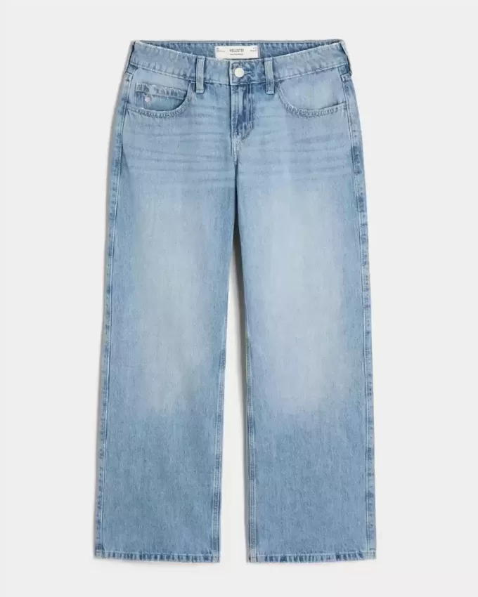 Low-Rise Medium Wash Floral Brodery Baggy Jeans Low-Rise Medium Wash Floral Brodery Baggy Jeans