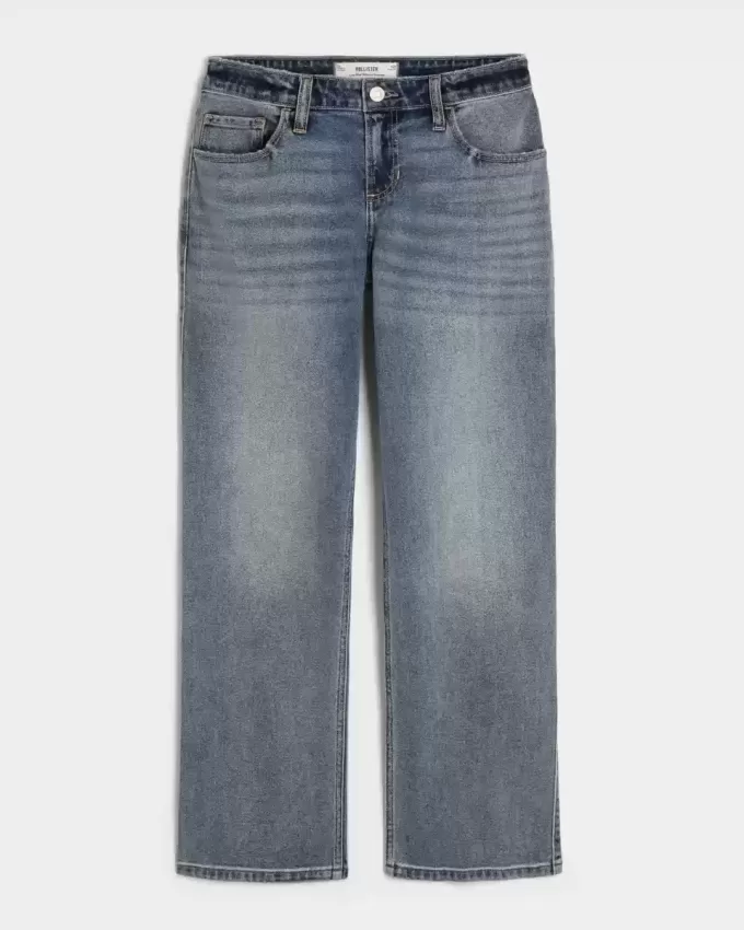 Low-Rise Medium Wash Relaxed Straight Jeans