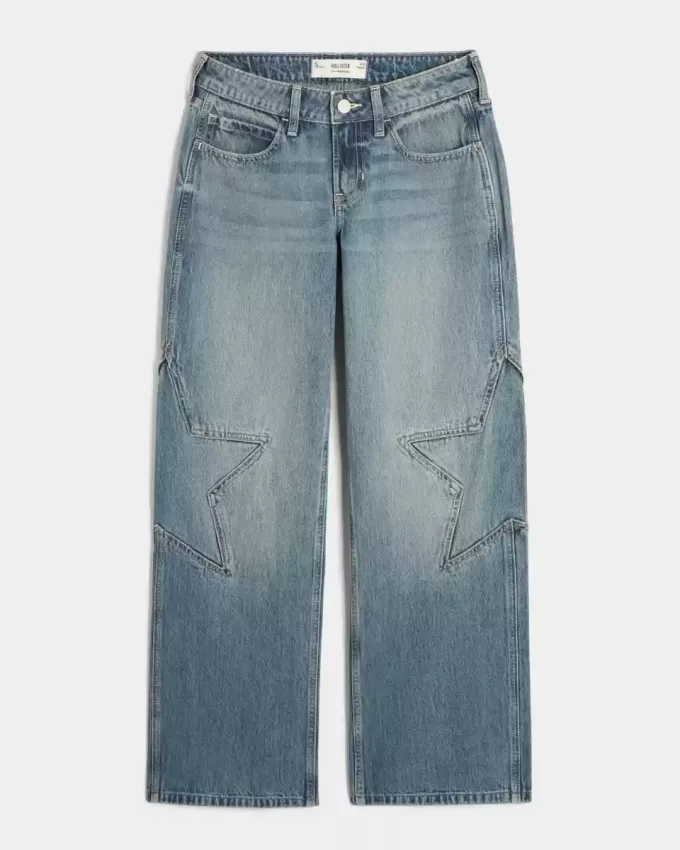 Low-Rise Medium Wash Star Graphic Baggy Jeans Low-Rise Medium Wash Star Graphic Baggy Jeans