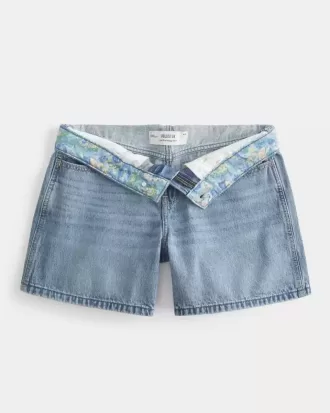 Low-Rise Medium Wash Vikbar midja Baggy jeansshorts 5″