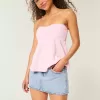 Low-Rise Pink Brodered Light Wash Denim Mini Skort Low-Rise Pink Brodered Light Wash Denim Mini Skort