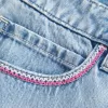 Low-Rise Pink Brodered Light Wash Denim Mini Skort Low-Rise Pink Brodered Light Wash Denim Mini Skort