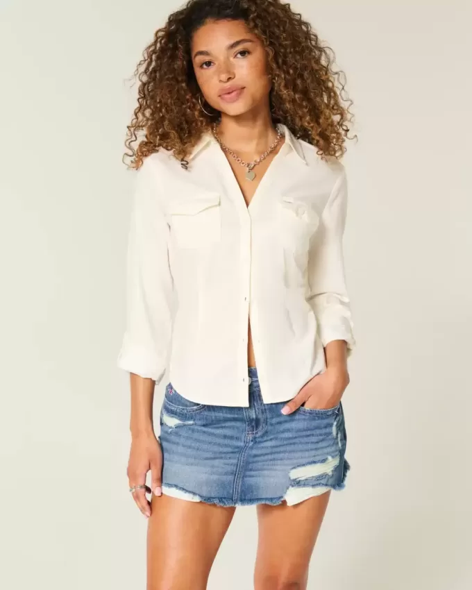Low-Rise Ripped Dark Wash Denim Mini Skort Low-Rise Ripped Dark Wash Denim Mini Skort