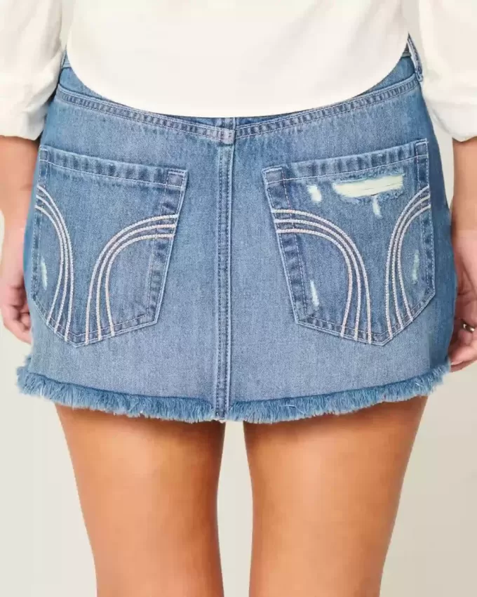 Low-Rise Ripped Dark Wash Denim Mini Skort Low-Rise Ripped Dark Wash Denim Mini Skort